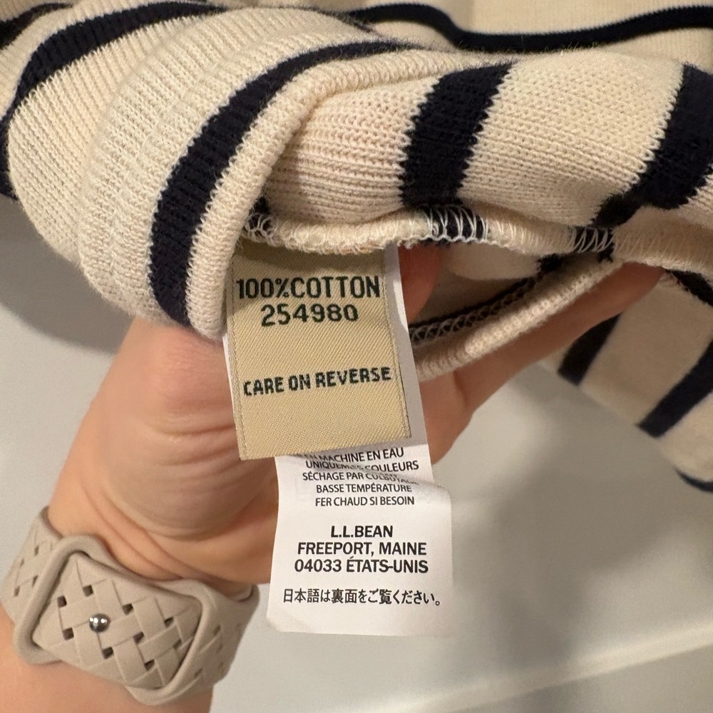 L.L. Bean Black and Cream Striped Sweater 100% cotton - Picture 7 of 7